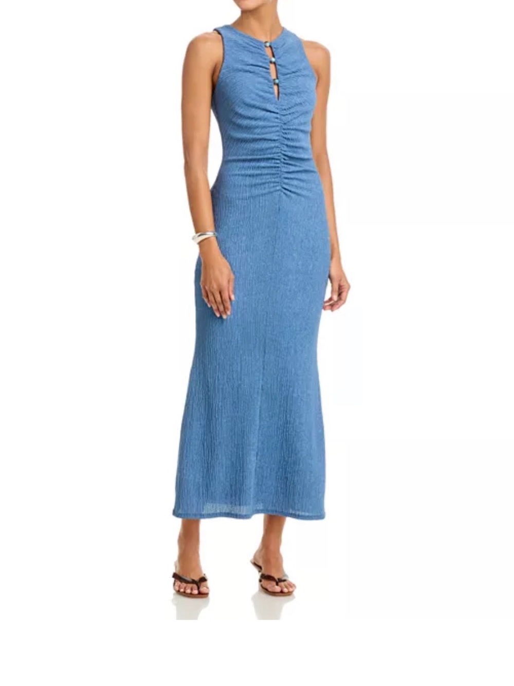AQUA Blue Sleeveless Textured Midi Dress, fully lined ocean blue shimmer dress